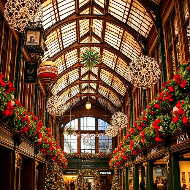 Covent Garden market decorated with beautiful Christmas ornaments and festive decorations