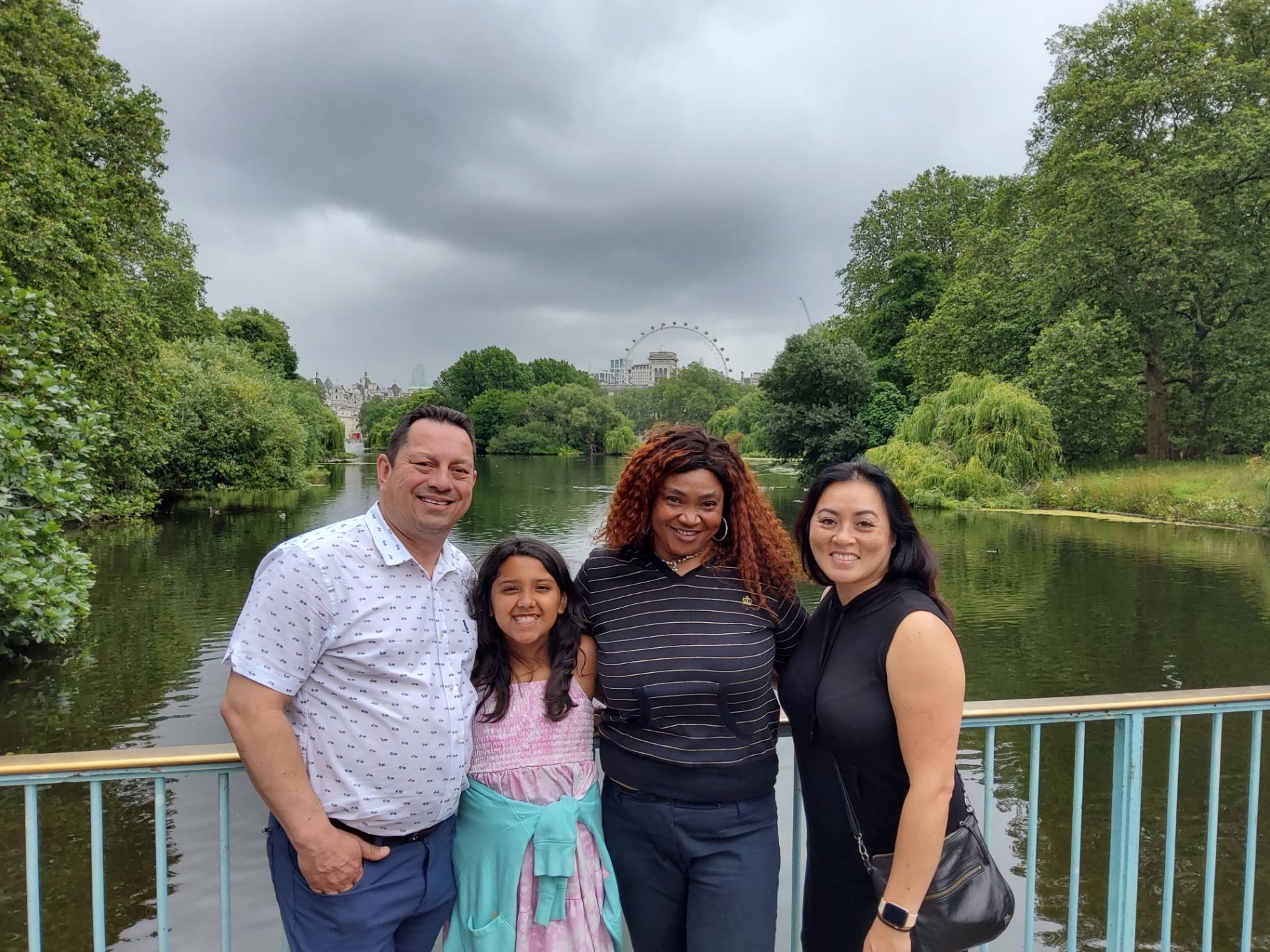 Family enjoying private walking tour at St James Park with local London guide