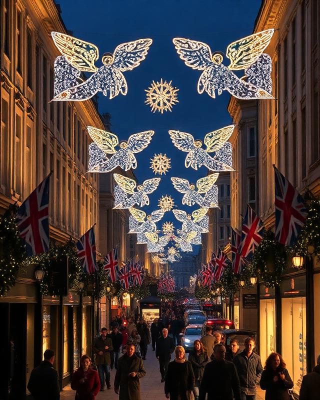 Regent Street illuminated with festive Christmas lights during holiday season in London